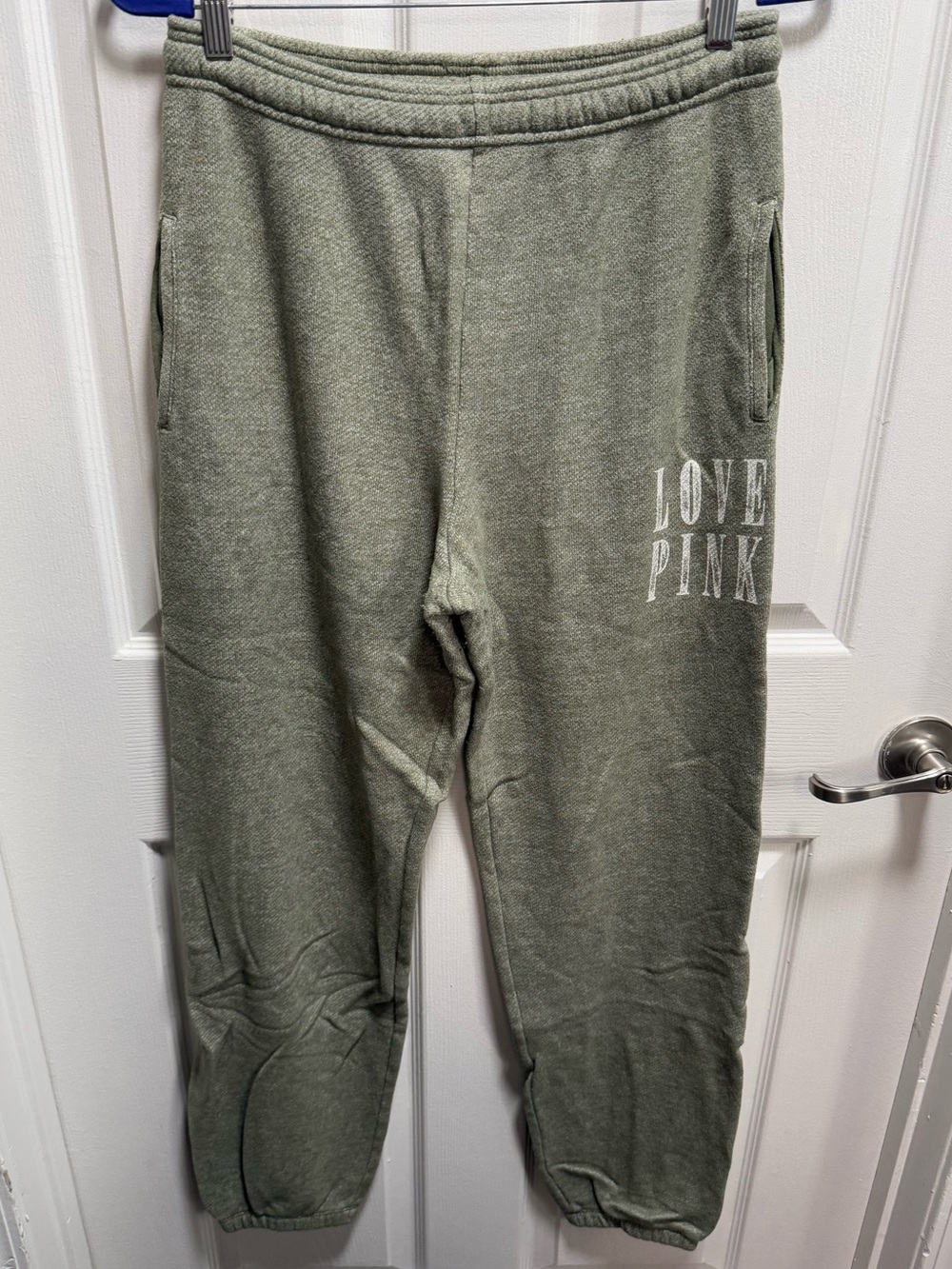 PINK Victoria's Secret Olive Green Womens Sweatpants with Love Pink Logo size S